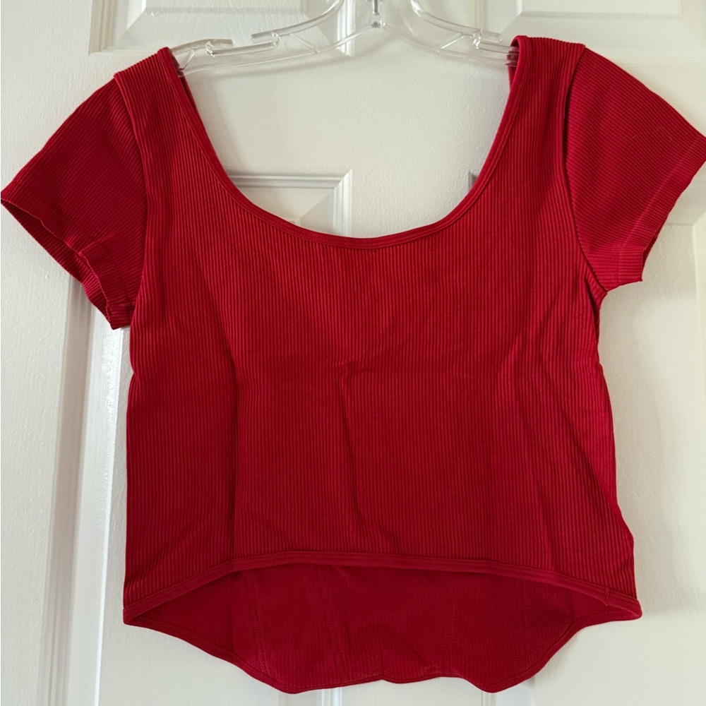 T210- Almost Famous Red Ribbed Crop Top - Picture 3 of 4